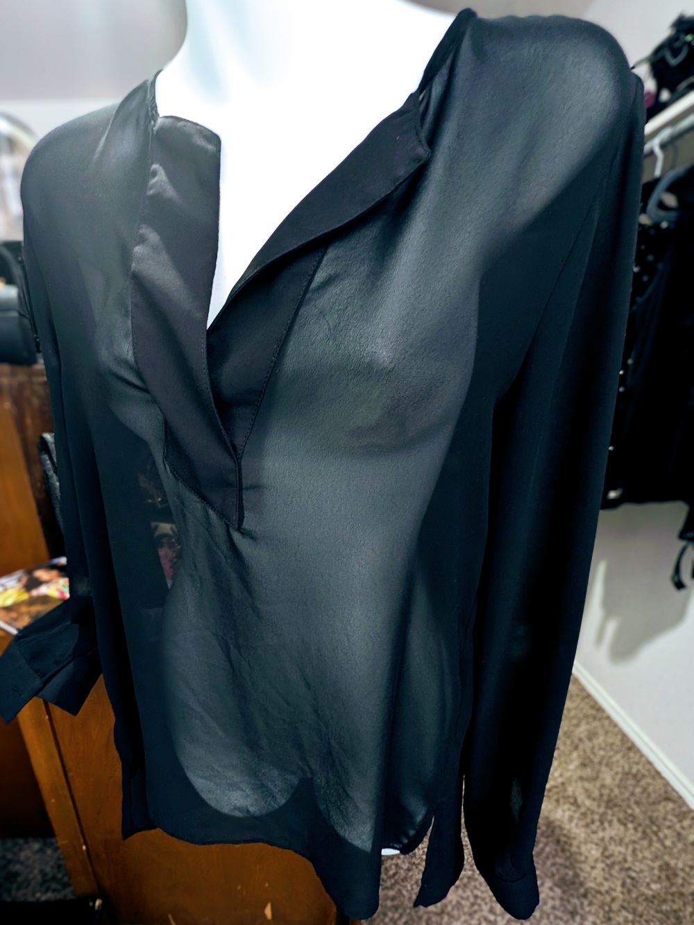 BCBGeneration Black Sheer V-Neck Blouse